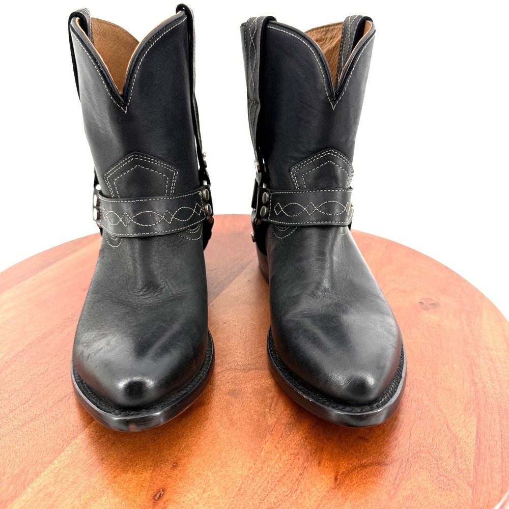 Frye BIlly Short Harness Boot Black Leather Pointed Toe Moto Western Women 8.5 B - Picture 4 of 11